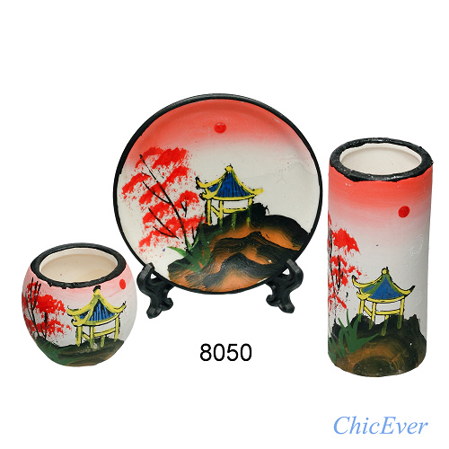 3 tlg. Mini-Dekoset, Vasen, Teller, handbemalt, 8050 - zum Schließen ins Bild klicken